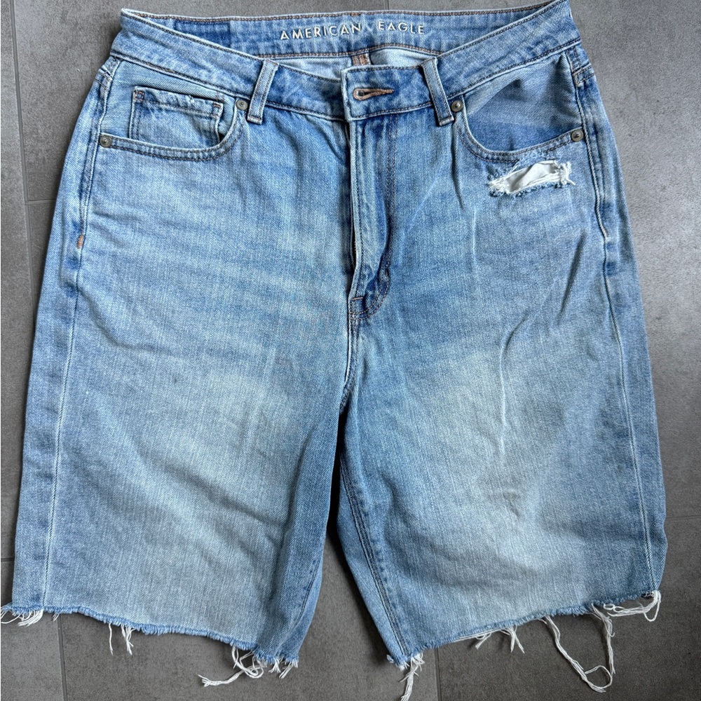 American Eagle Outfitters Blue Distressed Jean Shorts